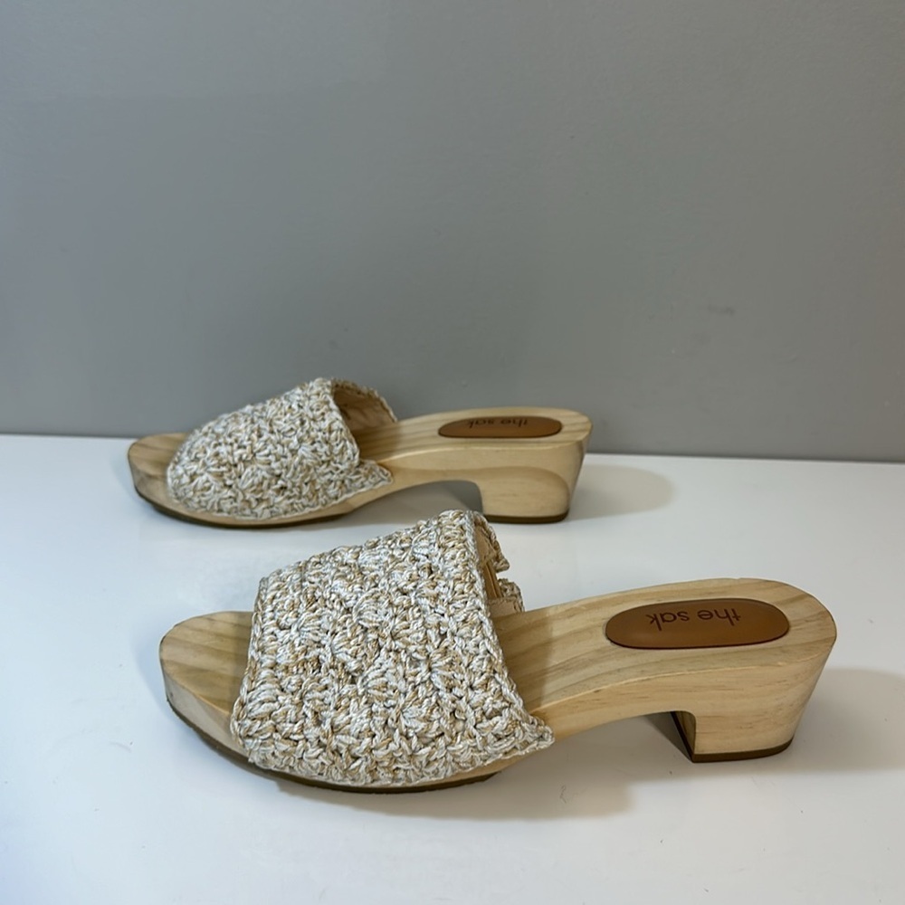 The Sak Ella Crochet Wood Slide Sandals Sz 7 Cottagecore Retro Vintage Inspired - Picture 3 of 16